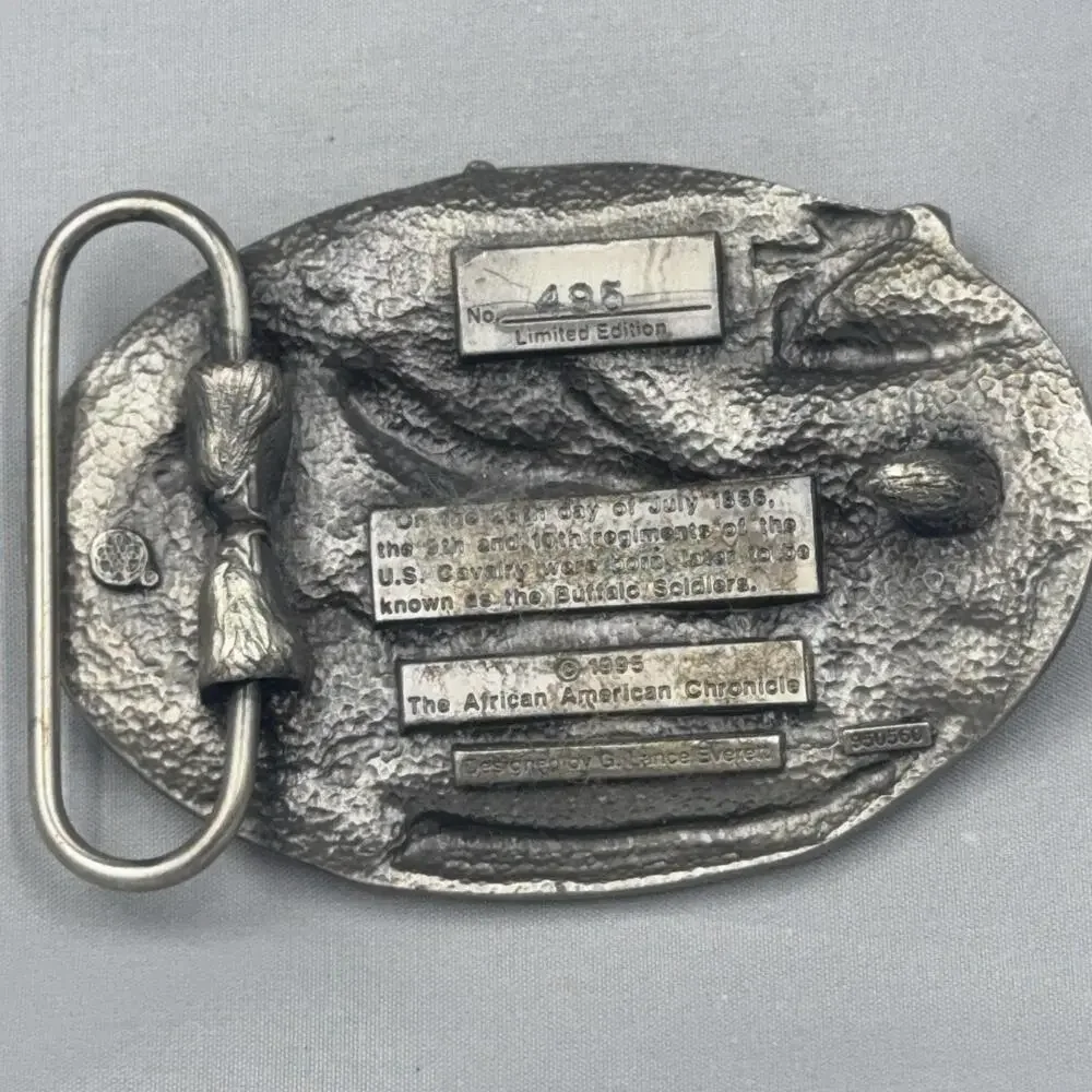 VTG African American Chronicle Belt Buckle Silver Buffalo Soldier 10th Cavalry
